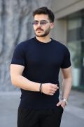 Erkek Viskon Kumaş Bisiklet Yaka Desenli Tişört resmi